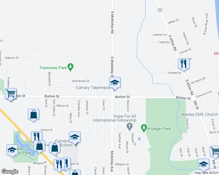 map of restaurants, bars, coffee shops, grocery stores, and more near 1932 McKinley Avenue in Beloit