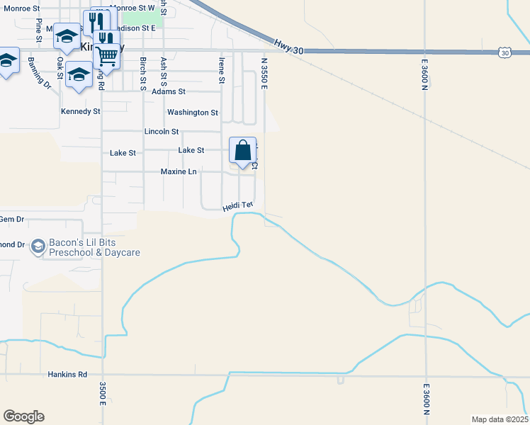 map of restaurants, bars, coffee shops, grocery stores, and more near 3651 North 3550 East in Kimberly