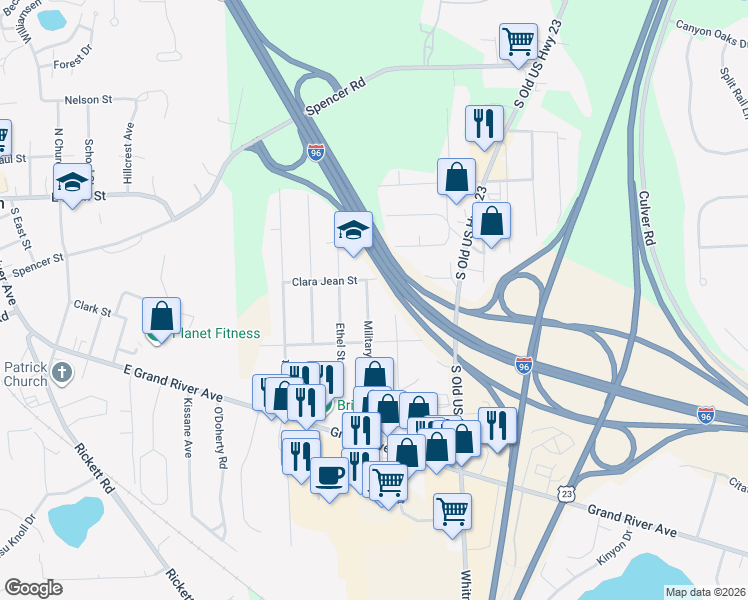 map of restaurants, bars, coffee shops, grocery stores, and more near 5325 Military Drive in Brighton