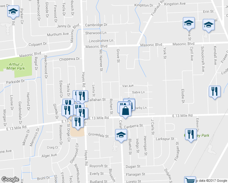 map of restaurants, bars, coffee shops, grocery stores, and more near 31256 Richert Street in Fraser