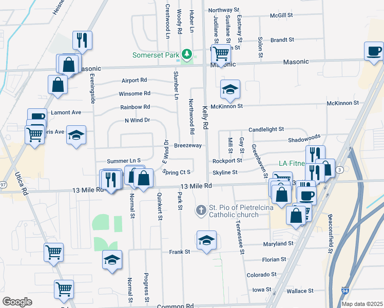 map of restaurants, bars, coffee shops, grocery stores, and more near 18357 Spring Court South in Fraser