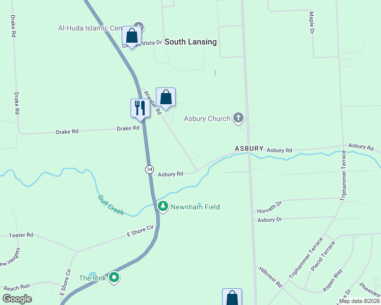 map of restaurants, bars, coffee shops, grocery stores, and more near 15 Atwater Rd in Lansing