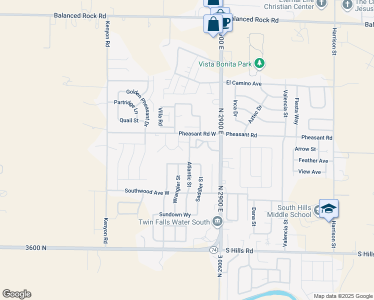 map of restaurants, bars, coffee shops, grocery stores, and more near 259 Pheasant Road West in Twin Falls