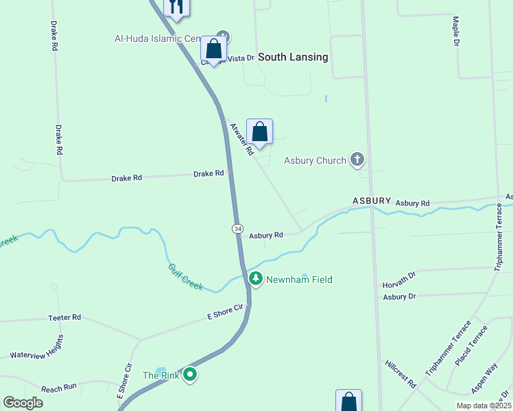 map of restaurants, bars, coffee shops, grocery stores, and more near 30-34 Atwater Road in Lansing