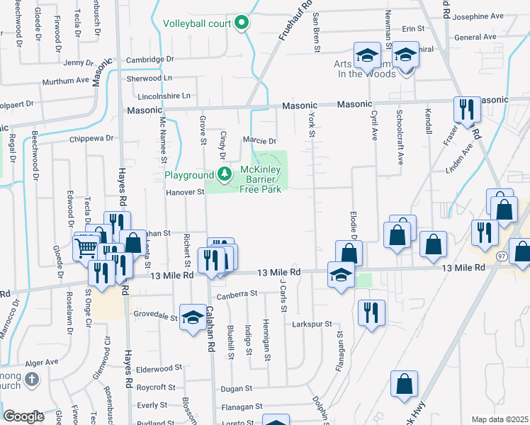 map of restaurants, bars, coffee shops, grocery stores, and more near 15859 Sabre Lane in Fraser