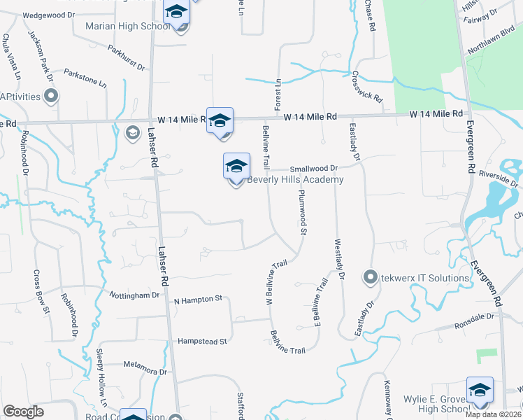 map of restaurants, bars, coffee shops, grocery stores, and more near 32455 Bellvine Trail in Beverly Hills