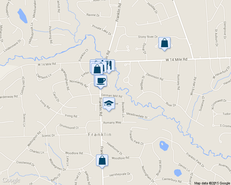 map of restaurants, bars, coffee shops, grocery stores, and more near 26068 German Mill Rd in Franklin
