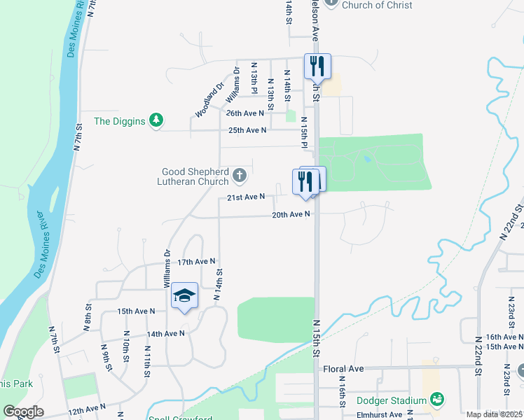 map of restaurants, bars, coffee shops, grocery stores, and more near 1450 20th Ave N in Fort Dodge