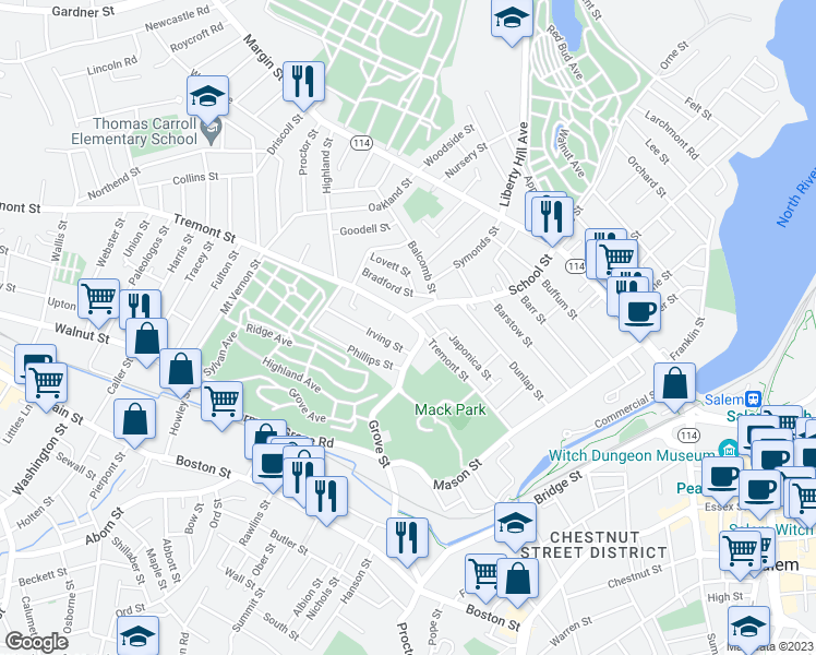 map of restaurants, bars, coffee shops, grocery stores, and more near in Salem