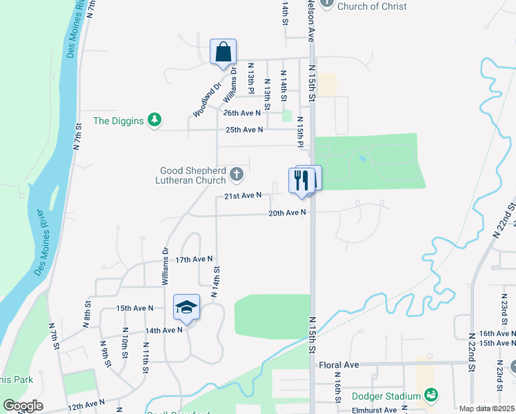 map of restaurants, bars, coffee shops, grocery stores, and more near 1450 20th Ave N in Fort Dodge