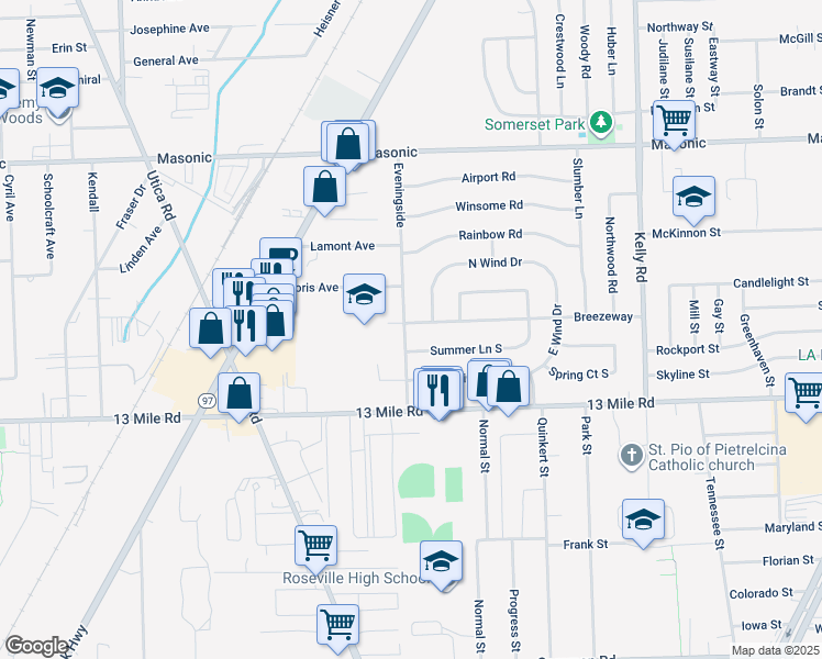 map of restaurants, bars, coffee shops, grocery stores, and more near 31250 Eveningside in Fraser