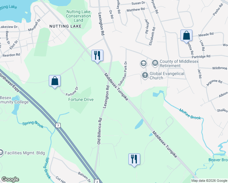 map of restaurants, bars, coffee shops, grocery stores, and more near 815-819 Middlesex Turnpike in Billerica