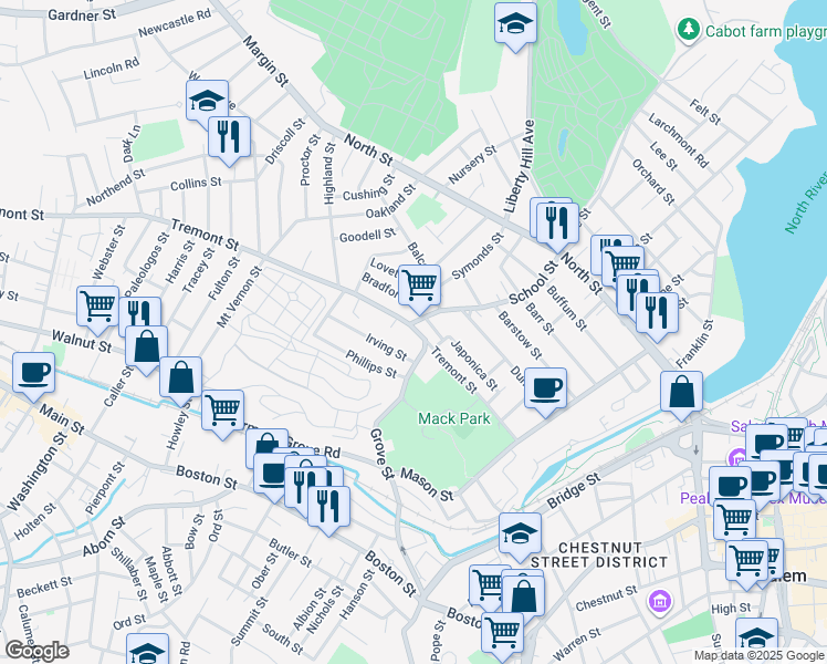 map of restaurants, bars, coffee shops, grocery stores, and more near in Salem
