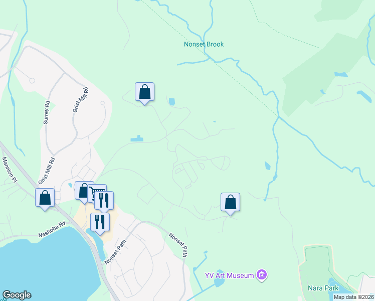 map of restaurants, bars, coffee shops, grocery stores, and more near Bay Drive in Westford