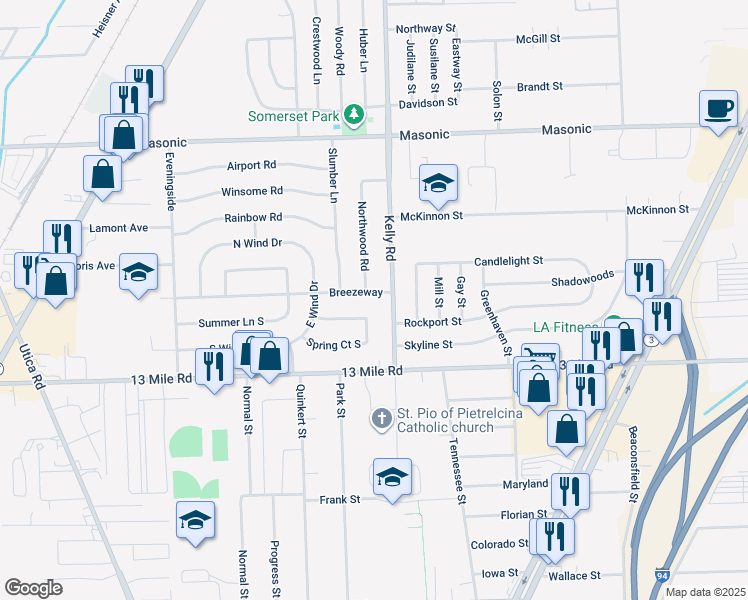 map of restaurants, bars, coffee shops, grocery stores, and more near 18357 Spring Court South in Fraser