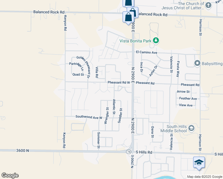 map of restaurants, bars, coffee shops, grocery stores, and more near 259 Pheasant Road West in Twin Falls
