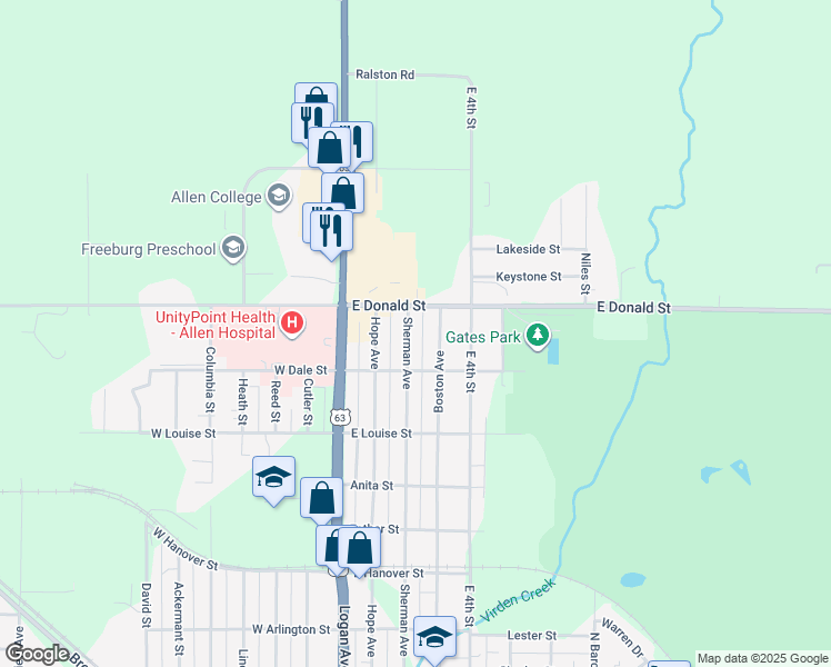 map of restaurants, bars, coffee shops, grocery stores, and more near 727 Sherman Avenue in Waterloo