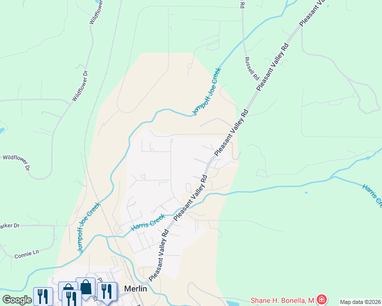 map of restaurants, bars, coffee shops, grocery stores, and more near 1000 Lawrence Lane in Merlin