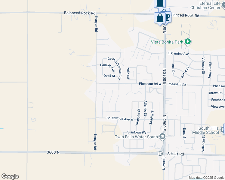 map of restaurants, bars, coffee shops, grocery stores, and more near Goldfinch Avenue in Twin Falls