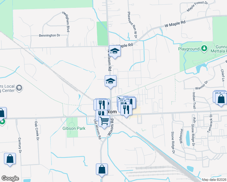 map of restaurants, bars, coffee shops, grocery stores, and more near 3250 Johanna Ware West in Wixom
