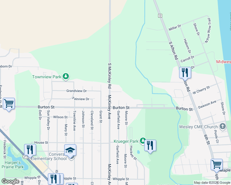 map of restaurants, bars, coffee shops, grocery stores, and more near 1951 McKinley Avenue in Beloit