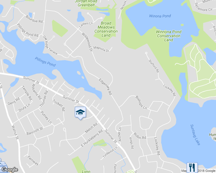map of restaurants, bars, coffee shops, grocery stores, and more near 276 Edgemere Road in Lynnfield