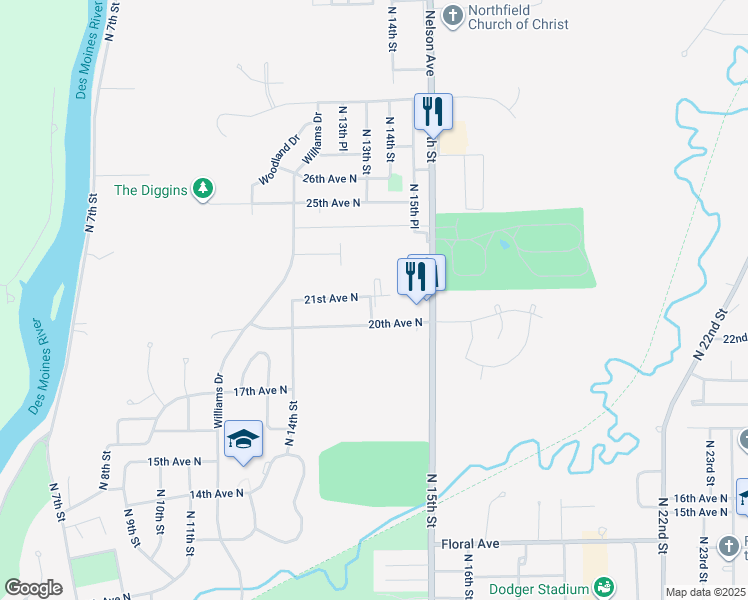 map of restaurants, bars, coffee shops, grocery stores, and more near 2005 North 14th Court in Fort Dodge