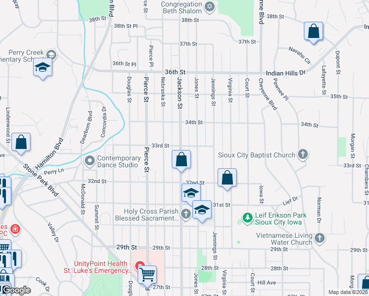 map of restaurants, bars, coffee shops, grocery stores, and more near 3240 Jackson Street in Sioux City
