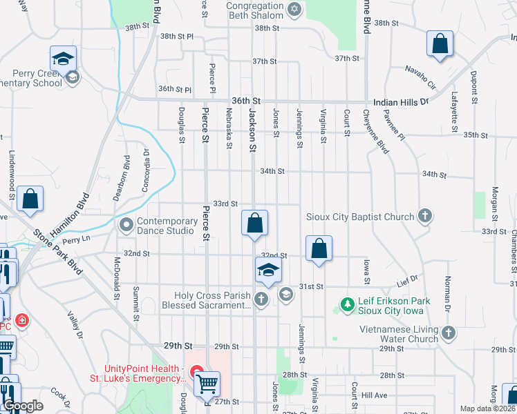 map of restaurants, bars, coffee shops, grocery stores, and more near 3240 Jackson Street in Sioux City