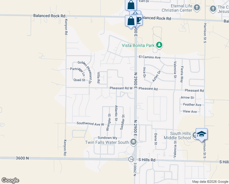 map of restaurants, bars, coffee shops, grocery stores, and more near 259 Pheasant Road West in Twin Falls