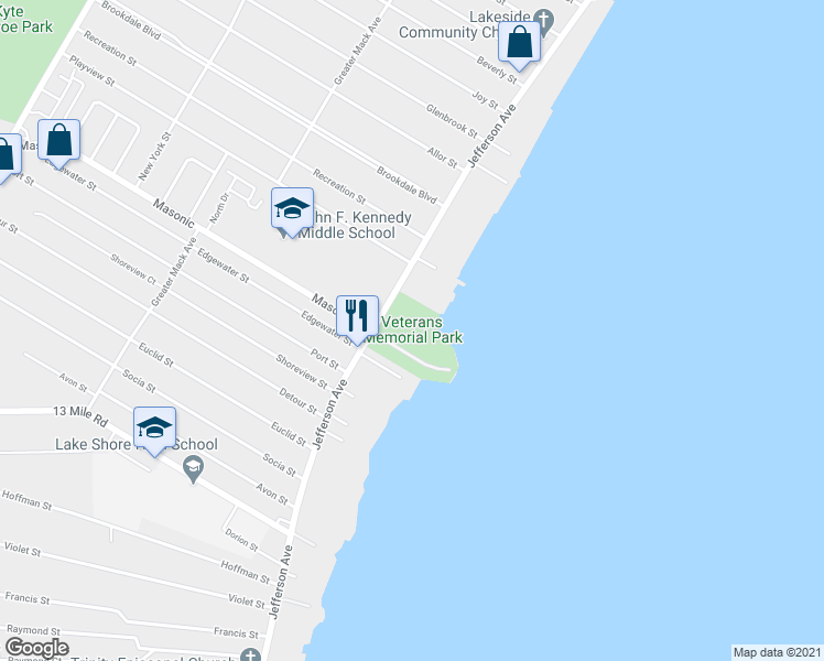 map of restaurants, bars, coffee shops, grocery stores, and more near 32400 Jefferson Avenue in St. Clair Shores