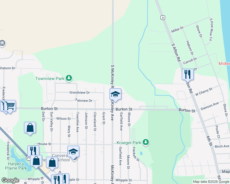 map of restaurants, bars, coffee shops, grocery stores, and more near 1932 McKinley Avenue in Beloit