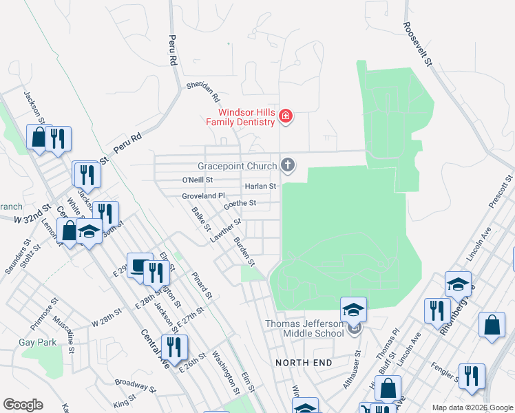 map of restaurants, bars, coffee shops, grocery stores, and more near 2830 Hedley Court in Dubuque