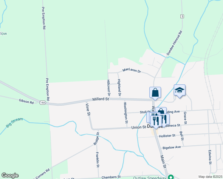 map of restaurants, bars, coffee shops, grocery stores, and more near 4917 Hillcrest Drive in Dundee