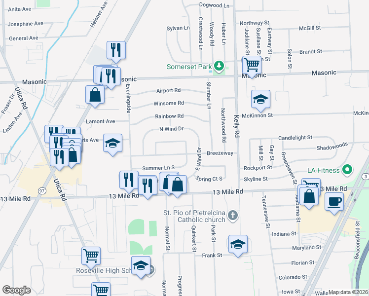 map of restaurants, bars, coffee shops, grocery stores, and more near 18077 Summer Lane North in Fraser