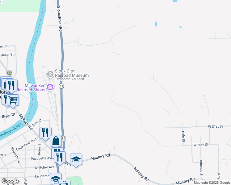 map of restaurants, bars, coffee shops, grocery stores, and more near 4600 Bennington Road in Sioux City