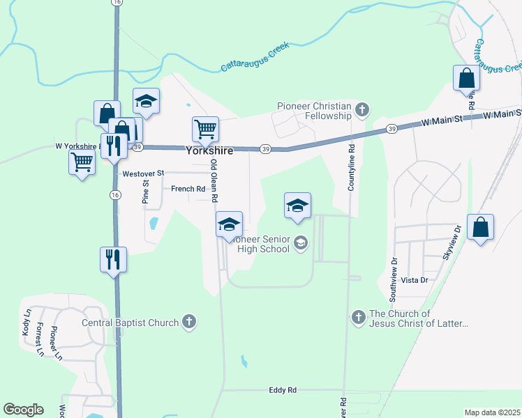 map of restaurants, bars, coffee shops, grocery stores, and more near 12190 Church Street in Delevan