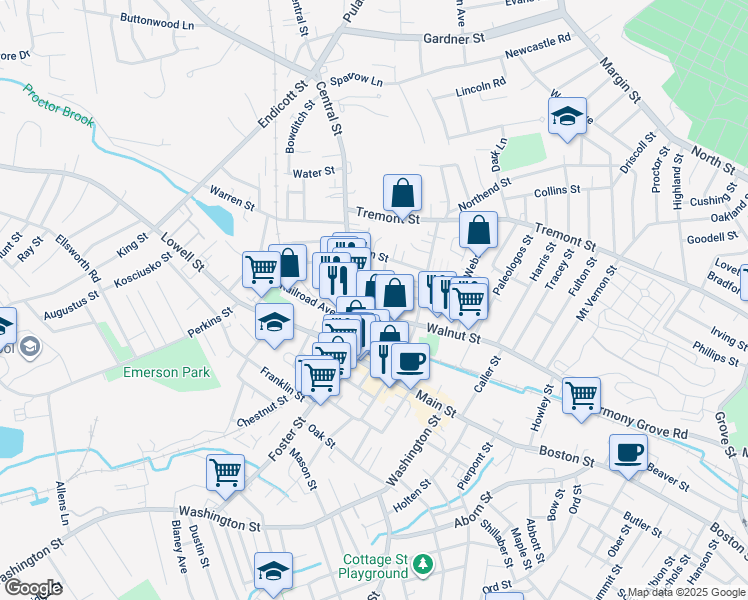 map of restaurants, bars, coffee shops, grocery stores, and more near 2 Munroe Court in Peabody