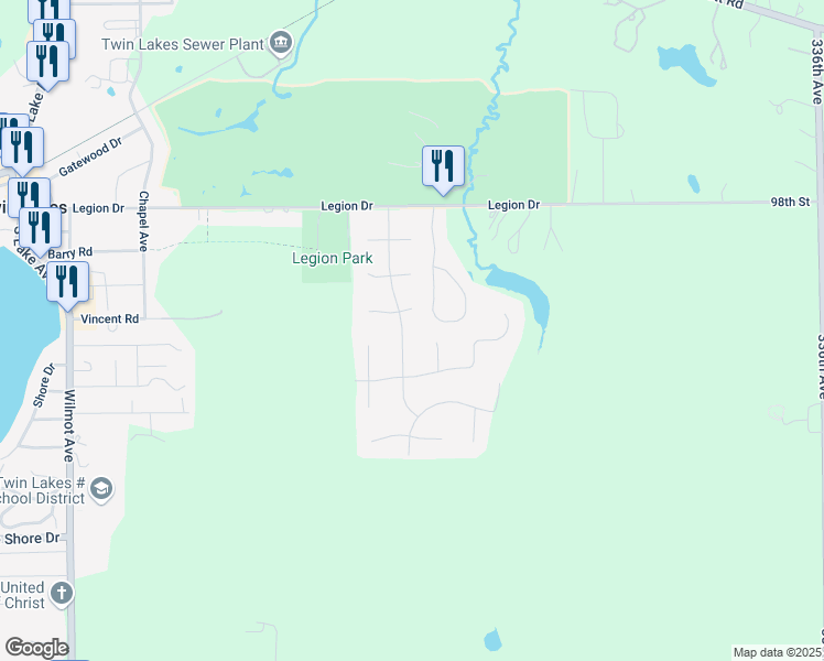 map of restaurants, bars, coffee shops, grocery stores, and more near 604 Torrey Pines Drive in Twin Lakes