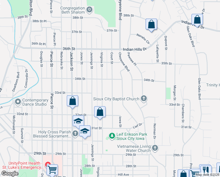 map of restaurants, bars, coffee shops, grocery stores, and more near 3252 Virginia Street in Sioux City