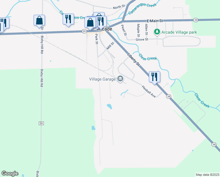 map of restaurants, bars, coffee shops, grocery stores, and more near 166 Park Street in Arcade