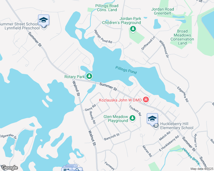 map of restaurants, bars, coffee shops, grocery stores, and more near 567 Summer Street in Lynnfield