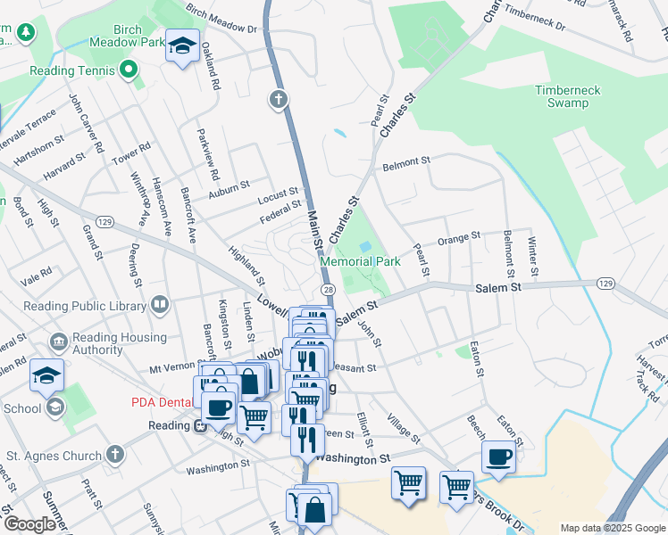 map of restaurants, bars, coffee shops, grocery stores, and more near 1 Charles Street in Reading