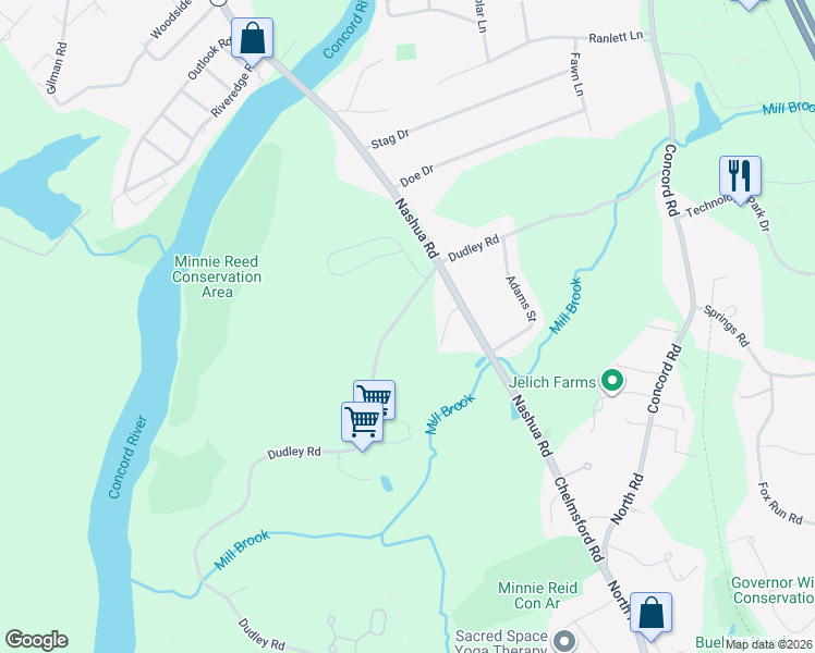 map of restaurants, bars, coffee shops, grocery stores, and more near 66 Dudley Road in Billerica