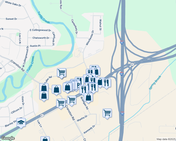 map of restaurants, bars, coffee shops, grocery stores, and more near Freeman Parkway in Beloit