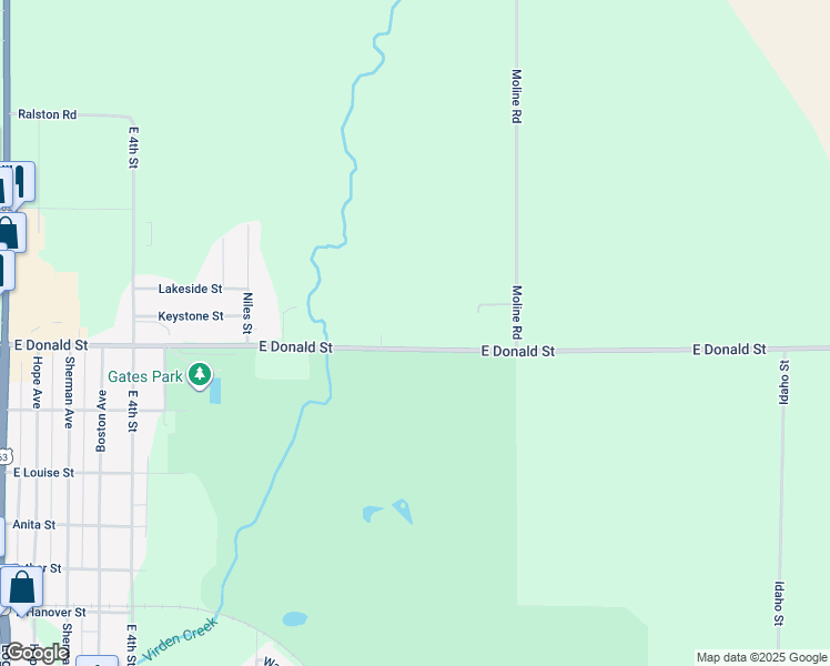 map of restaurants, bars, coffee shops, grocery stores, and more near 919 East Donald Street in Waterloo