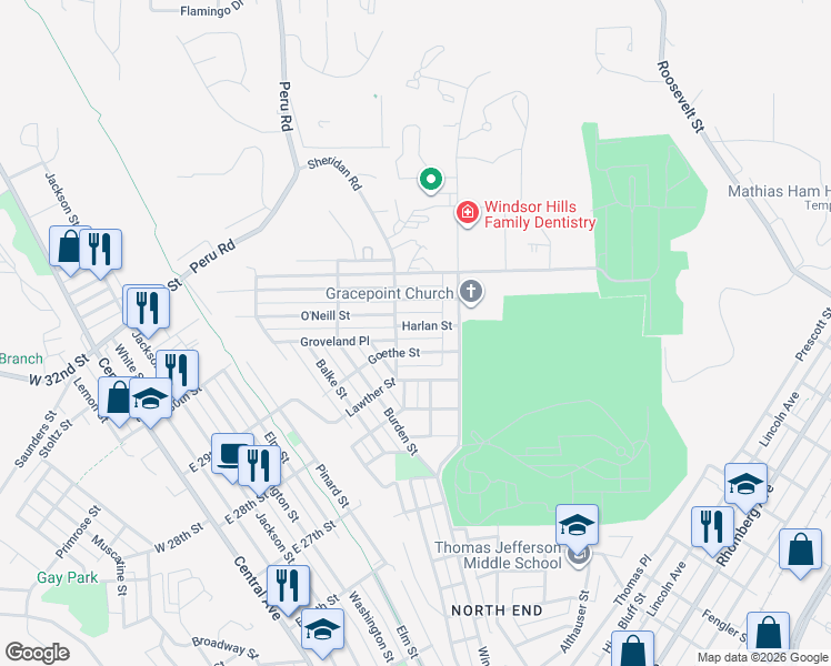map of restaurants, bars, coffee shops, grocery stores, and more near 816 Harlan Street in Dubuque