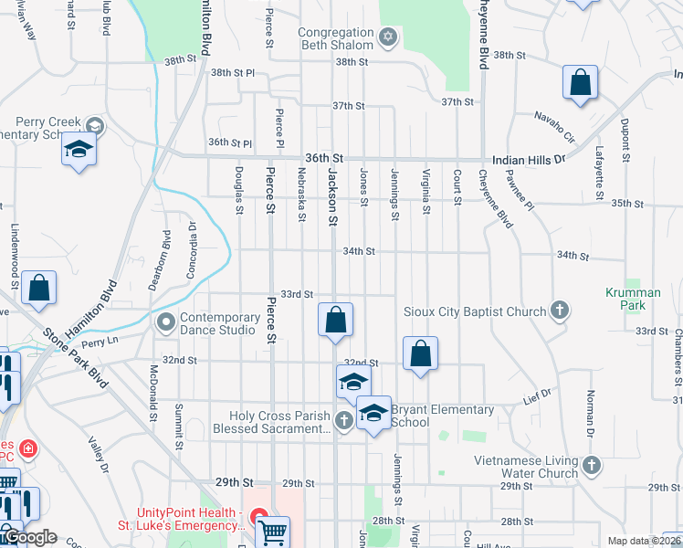 map of restaurants, bars, coffee shops, grocery stores, and more near 3316 Jackson Street in Sioux City