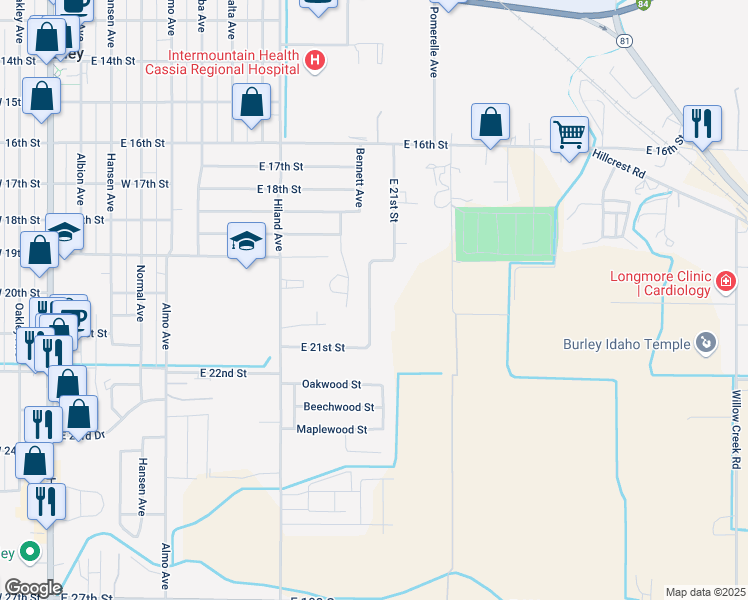 map of restaurants, bars, coffee shops, grocery stores, and more near 1951 Grandview Lane in Burley