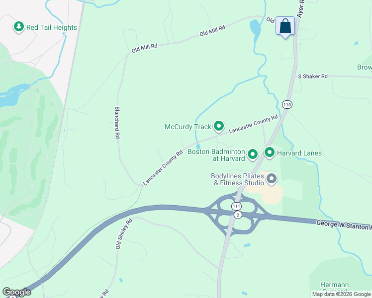 map of restaurants, bars, coffee shops, grocery stores, and more near 57 Lancaster County Road in Harvard